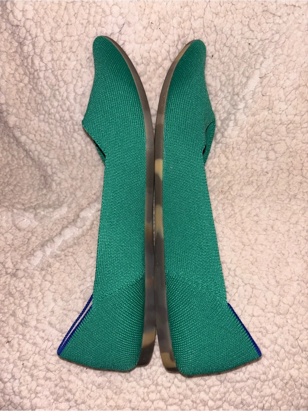 Rothy’s The Point Emerald Green Cobalt Trim Flats Women’s Size 10 US